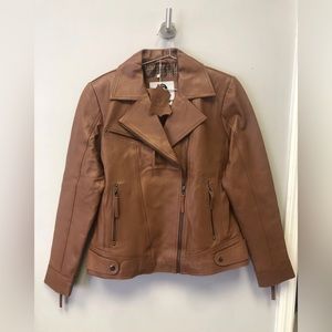 Kyzer Kraft Womens Leather Bomber Jacket Real Lambskin Dark Tan Size Large New